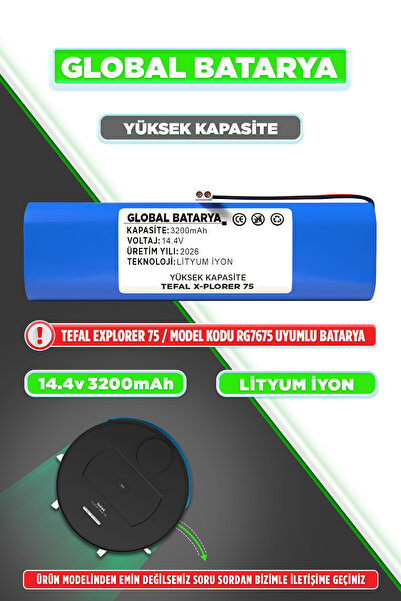GLOBAL BATARYA Tefal X-Plorer 75 Uyumlu Akıllı Robot Süpürge Bataryası 14.4v ...