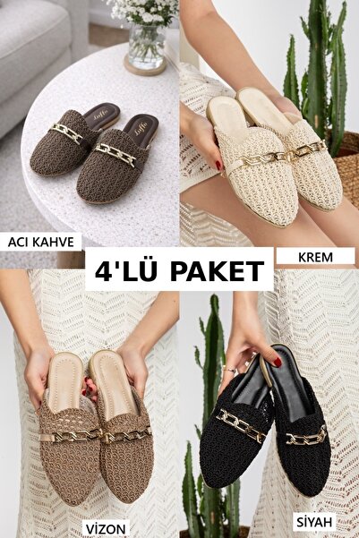 Jackers 4-Pack Women's Buckle Slippers Knitted Chain Buckle Stylish Summer Ho...