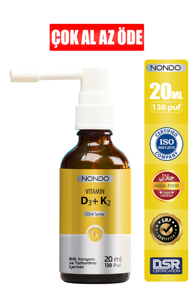 Nondo Vitamins Vitamin D3 K2 İkisi Bir Arada Sprey 20 ml 138 Puf