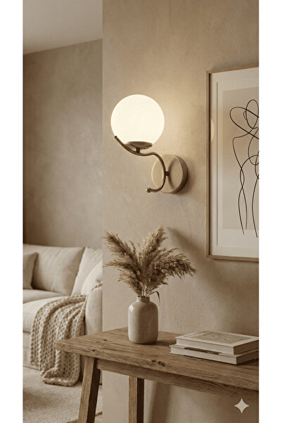 avizade Merla Eskitme Metal Tekli Beyaz Cam Pilli Aplik-minimalist Duvar Lamb...