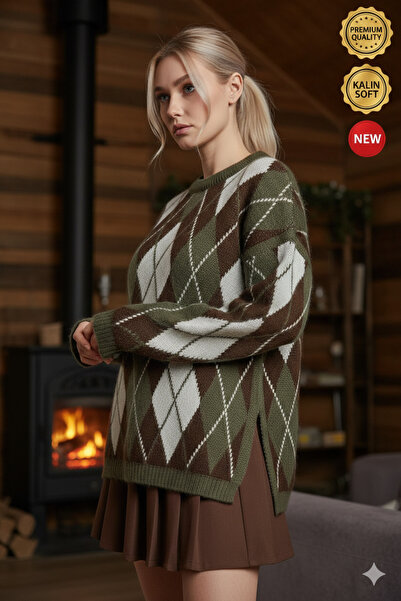 Millionaire Pulover tricotat lung pentru femei, kaki, maro, cu fantă model de...