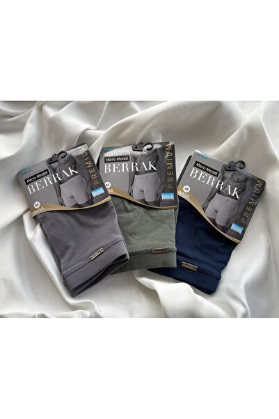 Berrak 4434 Micro Modal Premium Haki-Füme-Lacivert Erkek Boxer 3'lü-GRİ-HAKİ-...