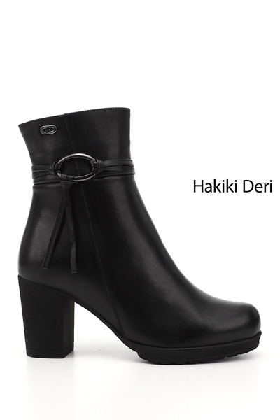 GÖNDERİ(R) Kadın Siyah Fermuarlı Kalın Topuklu Hakiki Deri Bot