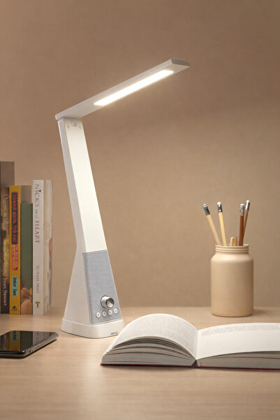 Jopus Şarjlı LED Masa Lambası, 3 Renkli Işık, Telefon Standlı, Bluetooth Hopa...