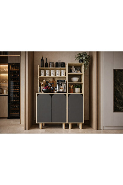 VM VERTEX MOBİLYA Parma 3 Kapaklı Mutfak Dolap, Kahve Köşesi, Çok Amaçlı Dola...