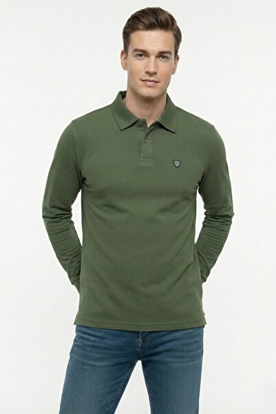 assef Tricou pentru bărbați, cu gât polo, din bumbac, cu mânecă lungă, cu cro...