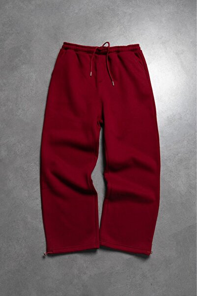 Crupt Studio Burgundy Wide Leg Sweatpant Men's Sweatpants with Stoppers