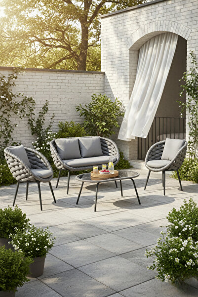 ALCHAİR Nova İkili Takım İp Örgü Bahçe & Balkon Takımı