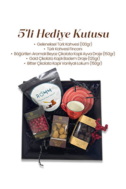 Myra Çikolata Evim 5 li Fincanlı Kahve Lokum Çikolatalı Draje Hediye Kutusu