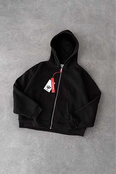 Crupt Studio Black Boxy Crop Men's Jacket Zip Hoodie