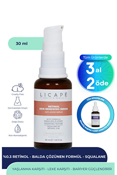 Licape Cilt Yaşlanması Karşıtı Aydınlatıcı %0.3 Retinol Serum 30ml