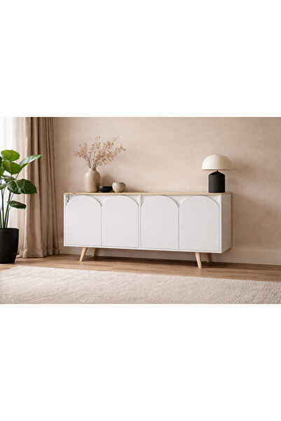 VM VERTEX MOBİLYA Venezia Ahşap Ayaklı Bohem Konsol Safir Meşe-Beyaz 150 Cm