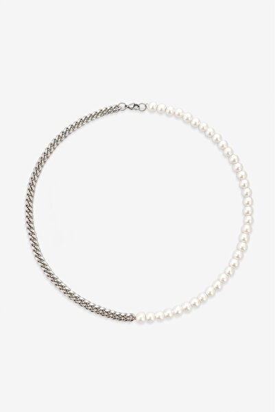 UKHWD SUPPLY İncili Retro Çelik Zincir Kolye