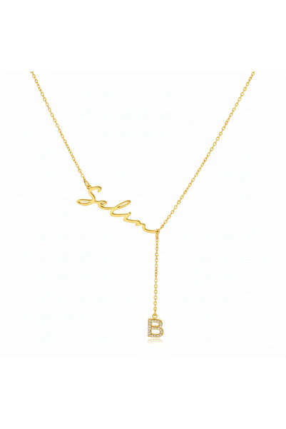 Mavili Gümüş Yeni Taşlı Harf İsimli Gümüş Kolye - Altın