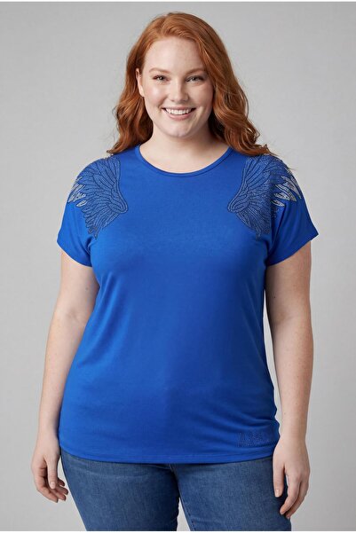 Ebsumu Bluză albastră cu imprimeu îngerii cu piatră de mărime Plus