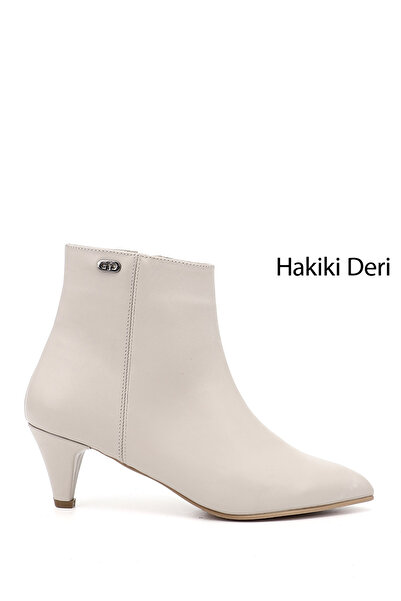 GÖNDERİ(R) Kadın Bej Fermuarlı Sivri Burun Hakiki Deri Bot