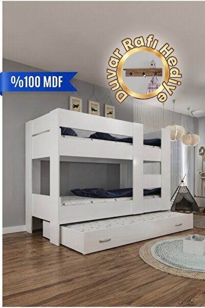 Herseycik Ninnimo Genç Beyaz Mdf 90x190 Yatak Uyumlu Yavrulu Ranza R20-1