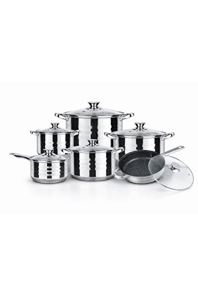 Swan Set oale inox Swan, 12 piese, capace sticlă, fund triplu, inducție, argi...