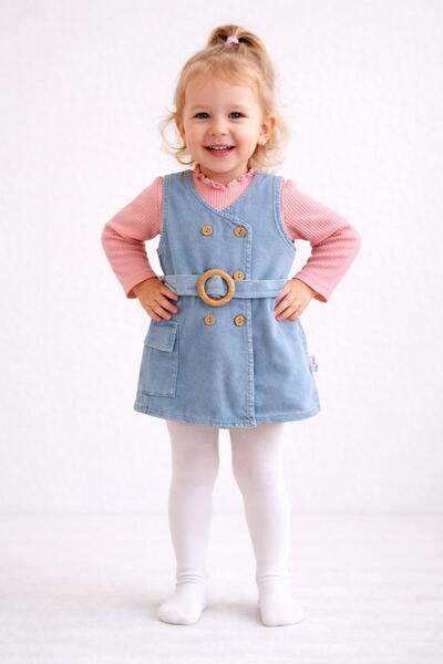 dinamik çocuk Baby Girl/Child Double-Breasted Wooden Button Detailed Belted D...