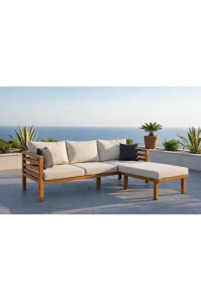 zerkaconcept Puzzle Masif Kayın Ahşap Bahçe Balkon Köşe Takımı Sehpasız