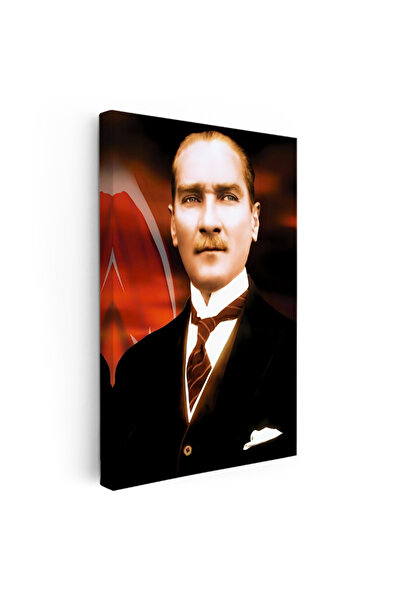 Tablofest Dikey Kanvas Tablo Atatürk Bayrak Fonlu Atatürk Tablosu Ev Ofis Duv...