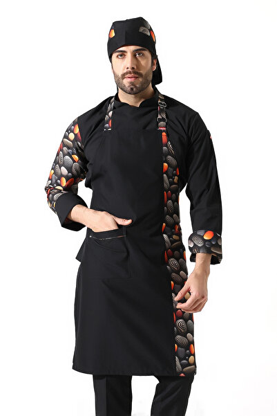 Bilenn Tekstil Askılı Önlük Desen Garnili Siyah Çakıl Taşı
