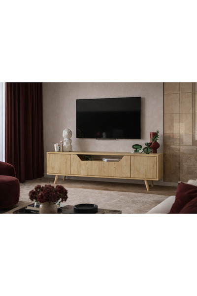 VM VERTEX MOBİLYA Roma Ahşap Ayaklı Tv Ünitesi Tv Sehpası Safir Meşe 150 Cm