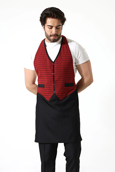 bianada Waiter Apron with Hanging Vest - 401 Red Checked