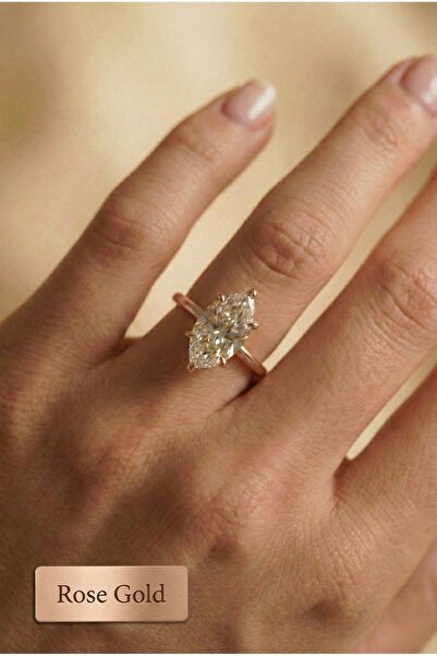 Minon Jewelry Marquise Solitaire Tektaş Yüzük Gümüş Kaplama Lüks Tasarım Mark...