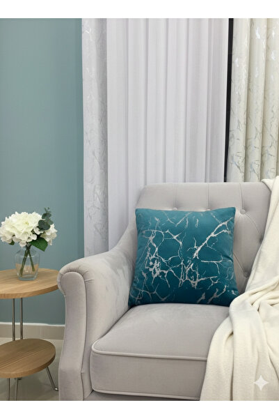 Brillant 2'li Kadife Kırlent Yastık Kılıfı Petrol-Gümüş Varaklı (45X45)