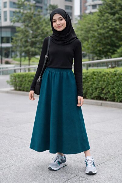 Angel&Co. Girls Clothing تنورة طويلة محتشمة للفتيات باللون البترولي الفاتح موسمي