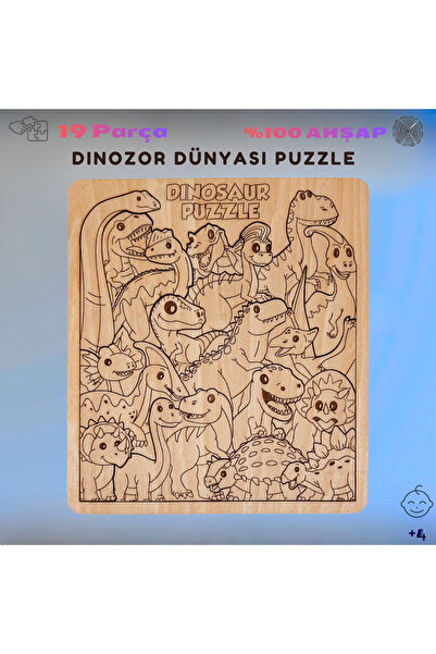 BTNES Puzzle Dinozor Dünyası Eğitici Montessori Oyuncak Yapboz %100 Doğal Ahş...
