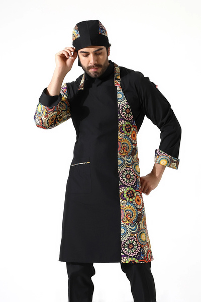 Bilenn Tekstil Apron with Straps Pattern Paneled Black Colored Circles