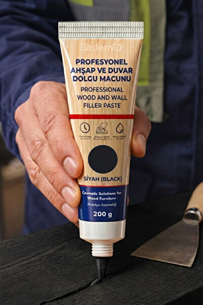 Badem10 Ahşap Parke ve Duvar İçin Tamir Macunu SİYAH Mobilya Dolgu Çatlak Gid...