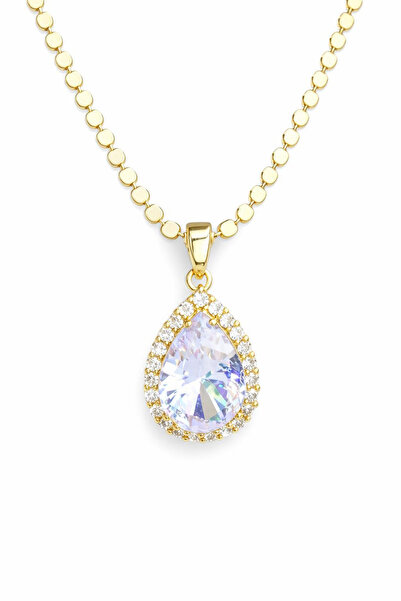 Leo'Stone Scrunch Steel Chain with Large Zircon Drop Stone Women's Steel Neck...