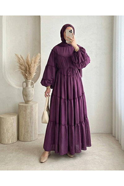 Modamorfo Φόρεμα με ελαστικό μανίκι, δέσιμο στη μέση και λεπτομέρεια με βολάν...