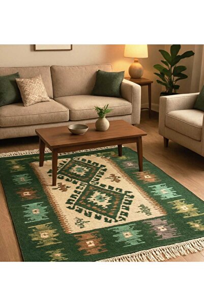 OEM Traditional Carpet, size 200 x 300 cm, green and cream, model RUSTIC