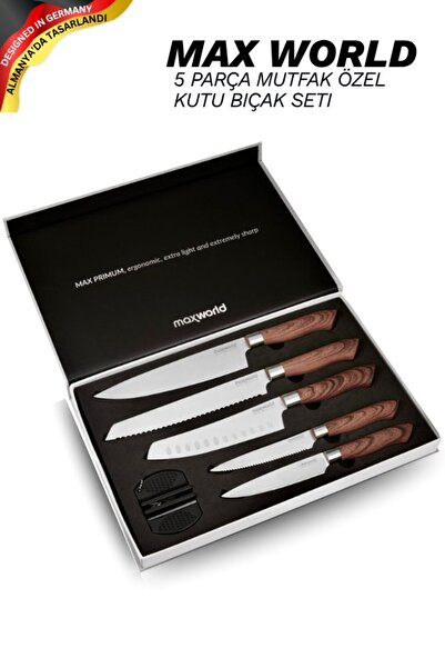 Max World 5 Parça Mutfak, Et, Ekmek Sebze ve Kasap Paslanmaz Bileyicili Özel ...