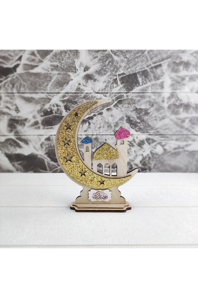 co arma زينة خشبية بتصميم هلال رمضان لتضيف الجمال إلى الطاولات أو الارفف