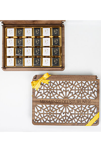 CARON CHOCOLATE Kişiye Özel Ahşap Kutuda 48'li Hediyelik Madlen Çikolata