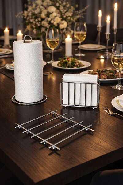 KARTEYA مجموعة عرض الخدمة، حامل المناشف، حامل المناديل، حامل كامل لامع من الف...