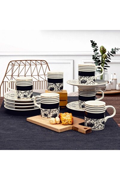 Güral Porselen Camelia 12 Parça 6 Kişilik Bone Türk Kahvesi Fincan Takımı - 5586
