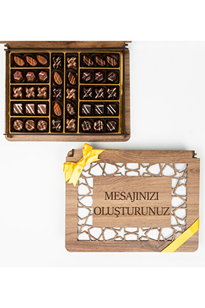 CARON CHOCOLATE Kişiye Özel Ahşap Kutuda 40'lı Sütlü - Bitter Karışık Special...