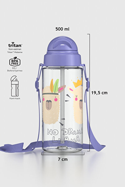 Renga Migo Desenli 500 ml Askılı Pipetli Tritan Çocuk Matara 912008 Lila
