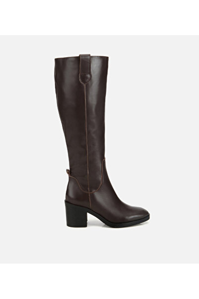 Hotiç Kadın Deri Kahverengi Kalın Topuklu Çizme