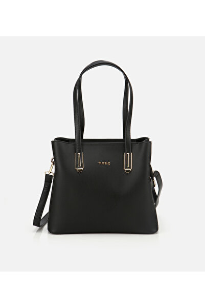 Hotiç Kadın Siyah Gold Aksesuarlı Omuz Çantası