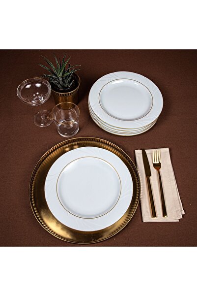 Güral Porselen طقم تقديم سوبرانو 6 قطع 25 سم مطلي بالذهب المزدوج