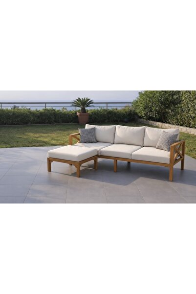 zerkaconcept Widecross Masif Kayın Ahşap Bahçe Balkon Köşe Takımı Sehpasız Meşe