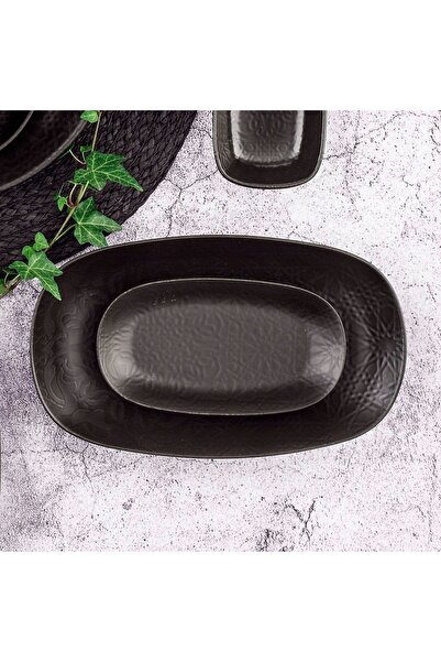 Güral Porselen International 2 Piece 24 cm Kayak Plate Black Matte Patterned 515
