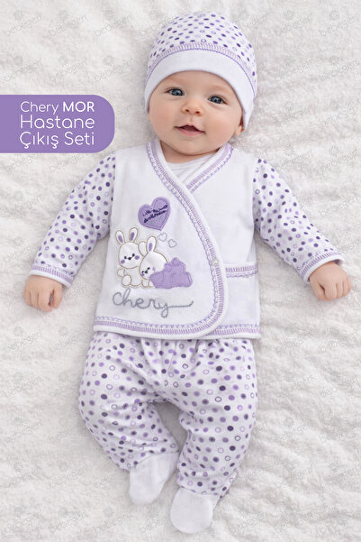 bebegen Chery Kalpli Mor 5 Parça Kız Bebek Hastane Çıkış Seti